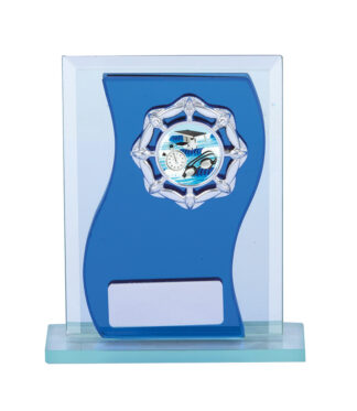 GLASS AWARD - BLUE/SILVER MIRROR WITH BASE
