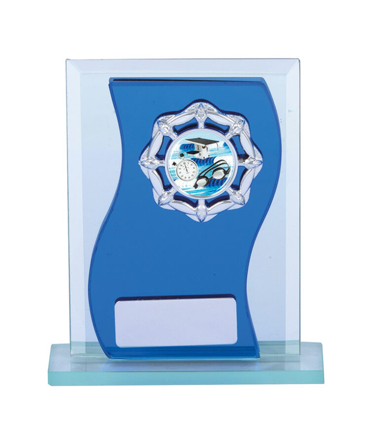 GLASS AWARD - BLUE/SILVER MIRROR WITH BASE