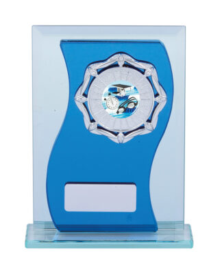 GLASS AWARD - BLUE/SILVER MIRROR WITH BASE