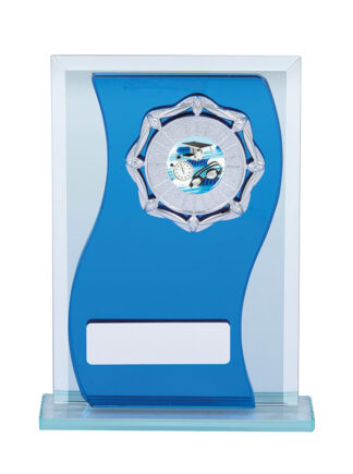 GLASS AWARD - BLUE/SILVER MIRROR WITH BASE