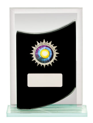 GLASS AWARD - BLACK/SILVER MIRROR WITH BASE