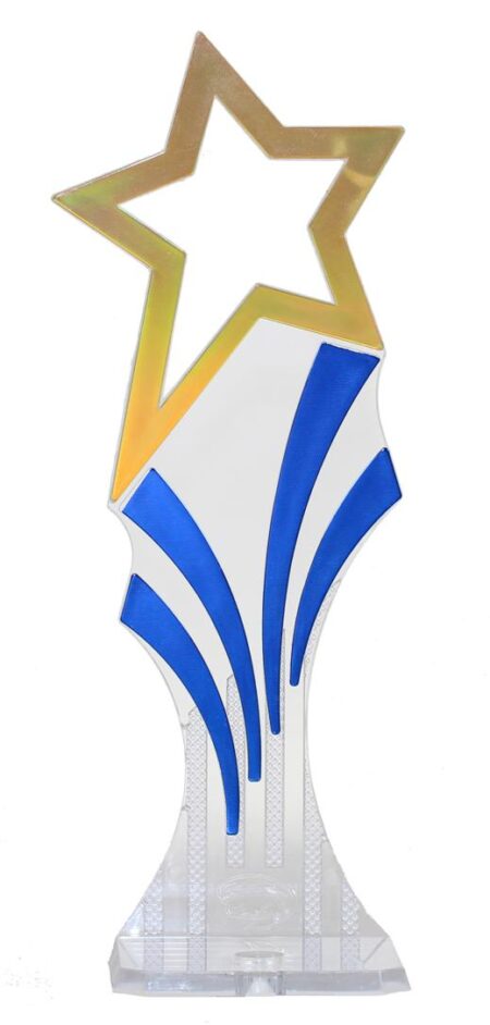 STAR BACKDROP - CHAMFERED BASE- CLEAR/GOLD/BLUE