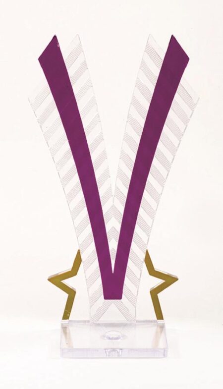 V BACKDROP - SQUARE BASE - CLEAR/GOLD/FUCHSIA