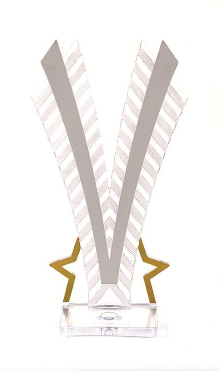 V BACKDROP - SQUARE BASE - CLEAR/GOLD/SILVER