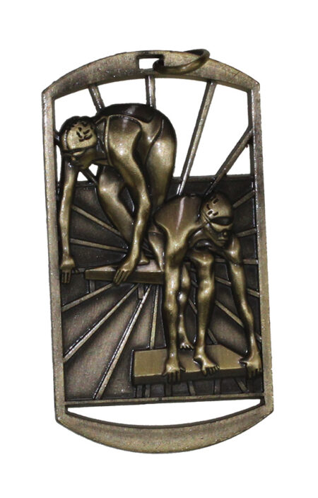 70mm SCULPTED MEDAL - SWIMMING - ANTIQUE GOLD