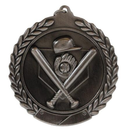 70mm SCULPTED MEDAL - BASEBALL - ANTIQUE SILVER
