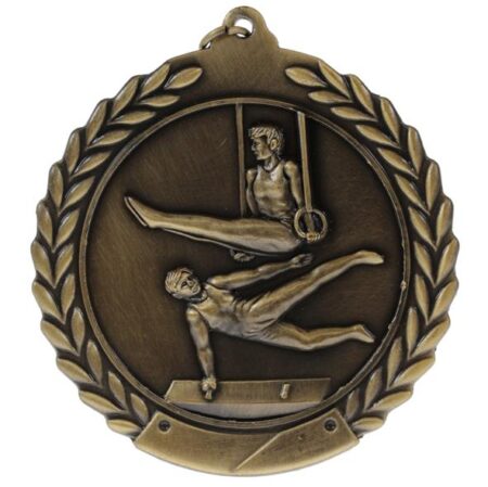 70mm SCULPTED MEDAL - MALE GYMNASTICS - ANTIQUE GOLD