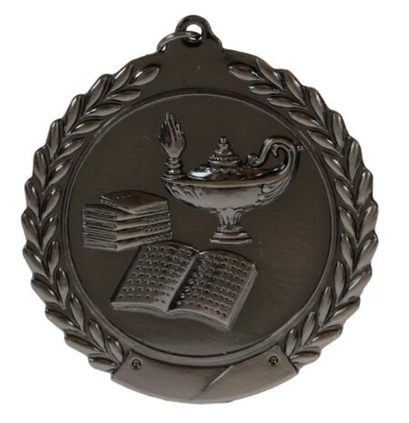 70mm SCULPTED MEDAL - LAMP OF KNOWLEDGE - ANTIQUE SILVER