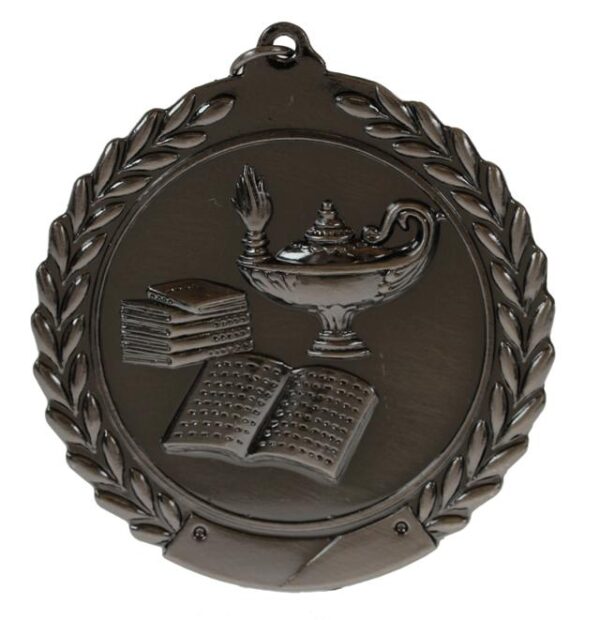 70mm SCULPTED MEDAL - LAMP OF KNOWLEDGE - ANTIQUE SILVER