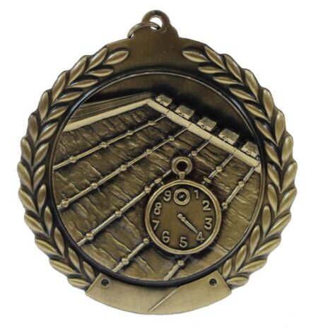 70mm SCULPTED MEDAL - SWIMMING - ANTIQUE GOLD