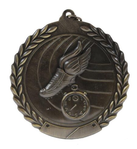 70mm SCULPTED MEDAL - TRACK - ANTIQUE GOLD