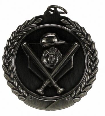 45mm SCULPTED MEDAL - BASEBALL - ANTIQUE SILVER