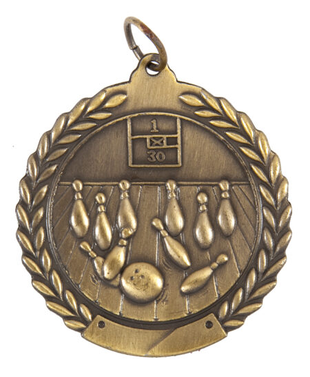 45mm SCULPTED MEDAL - TEN PIN - ANTIQUE GOLD