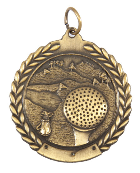 45mm SCULPTED MEDAL - GOLF - ANTIQUE GOLD