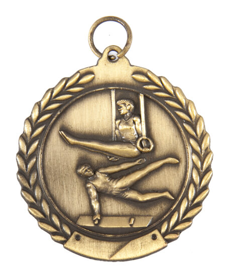 45mm SCULPTED MEDAL - MALE GYMNASTICS - ANTIQUE GOLD