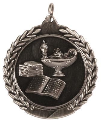 45mm SCULPTED MEDAL - LAMP OF KNOWLEDGE - ANTIQUE SILVER