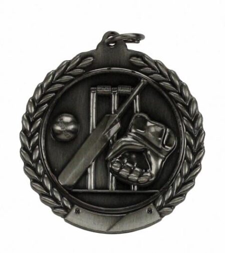 45mm SCULPTED MEDAL - CRICKET - ANTIQUE SILVER