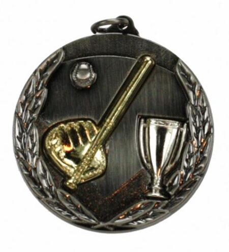 50mm TRI COLOURED MEDAL - BASEBALL - ANTIQUE SILVER