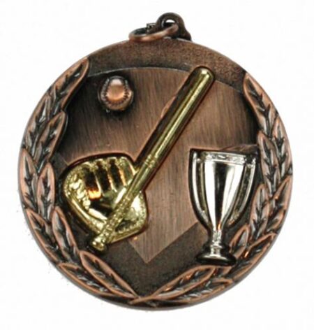 50mm TRI COLOURED MEDAL - BASEBALL - BRONZE