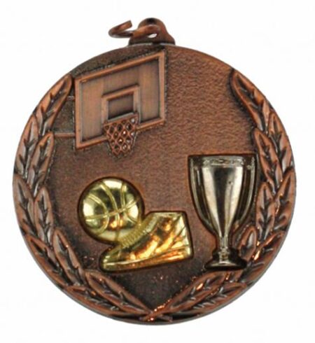 50mm TRI COLOURED MEDAL - BASEKTBALL - BRONZE