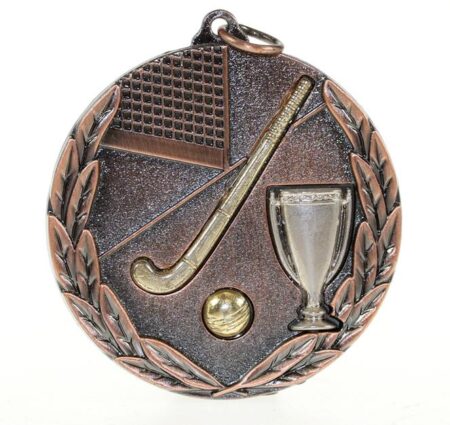 50mm TRI COLOURED MEDAL - HOCKEY -BRONZE